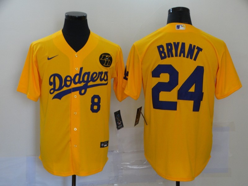 Men's Los Angeles Dodgers Kobe Bryant #8-24 Yellow Baseball Jersey